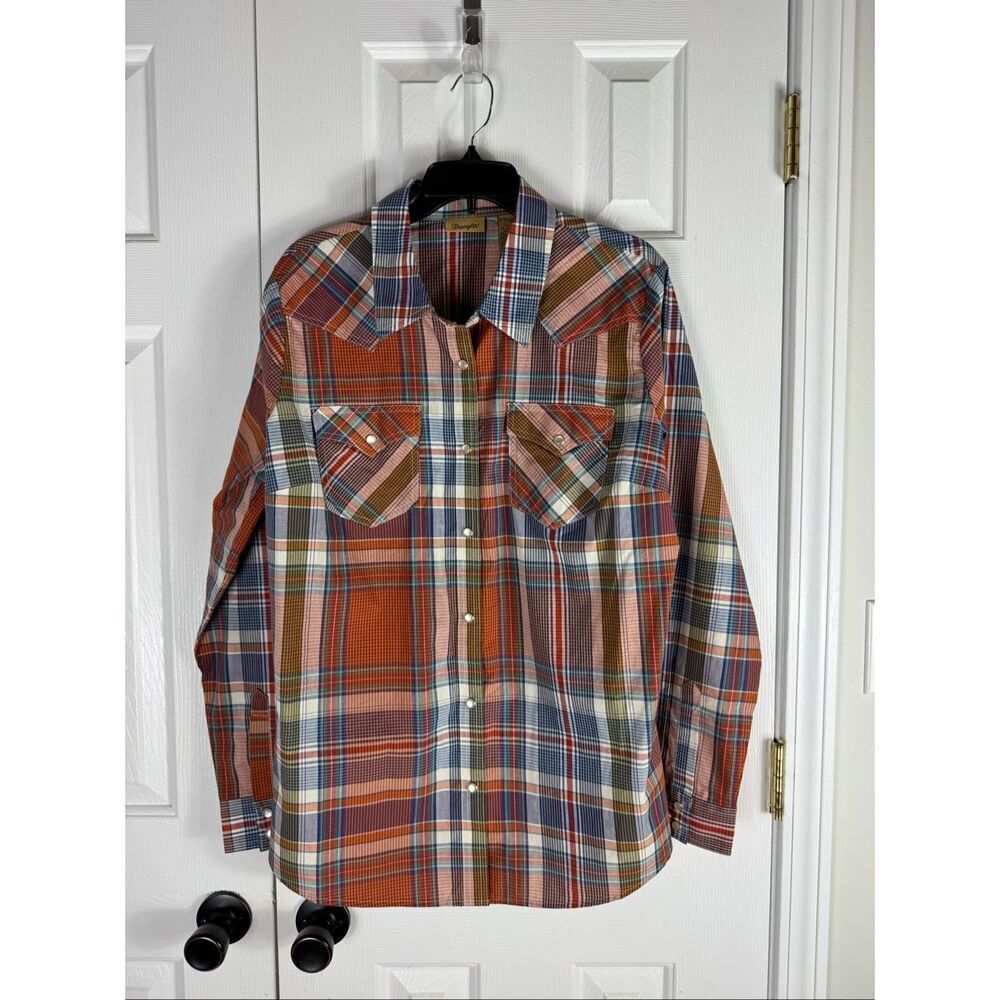 Wrangler Men’s Western Pearl Snaps Plaid Button Front Shirt Size XL